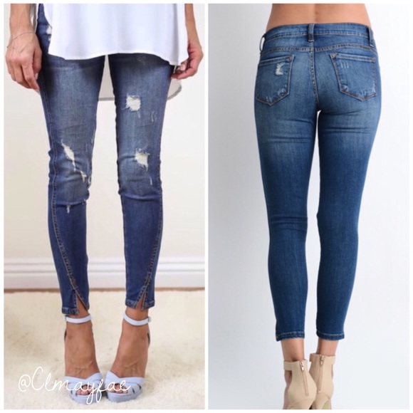 KanCan Denim - CLEARANCE {LAST1} Distressed Split Ankle Skinnies